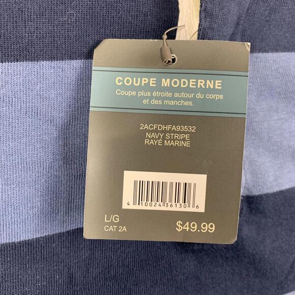 NWT Denver Hayes Mens Size L Navy Blue Striped Long Sleeve Polo Shirt Modern Fit - Picture 6 of 10